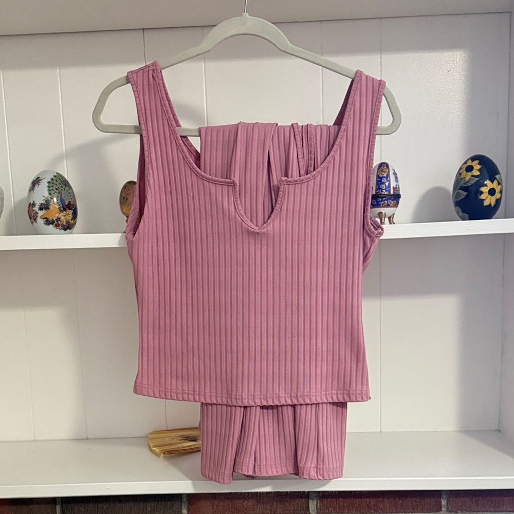 Pink Ribbed Tank Top and pants set